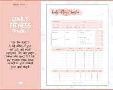 Load image into Gallery viewer, Fitness Planner, Weight Loss Tracker, BUNDLE, Workout Planner Fitness Journal, Wellness, Health Goal, Meal Planner, Self Care, Habit Tracker | PINK Watercolor

