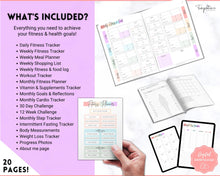 Load image into Gallery viewer, Fitness Planner, Weight Loss Tracker, BUNDLE, Workout Planner Fitness Journal, Wellness, Health Goal, Meal Planner, Self Care, Habit Tracker | Pastel Rainbow
