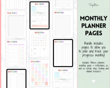 Load image into Gallery viewer, Fitness Planner, Weight Loss Tracker, BUNDLE, Workout Planner Fitness Journal, Wellness, Health Goal, Meal Planner, Self Care, Habit Tracker | Pastel Rainbow
