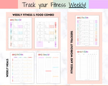 Load image into Gallery viewer, Fitness Planner, Weight Loss Tracker, BUNDLE, Workout Planner Fitness Journal, Wellness, Health Goal, Meal Planner, Self Care, Habit Tracker | Pastel Rainbow
