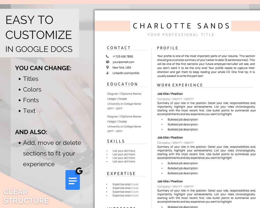 Resume Template for Google Docs - Professional CV Template | Style 5
