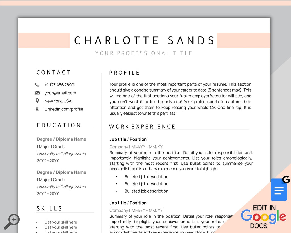 Resume Template for Google Docs - Professional CV Template | Style 5