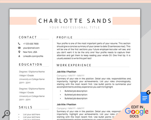 GOOGLE DOCS Resume Template. CV template free. Creative Resume Template. Minimalist Executive. Resume Template Bundle. Curriculum Vitae | Style 5