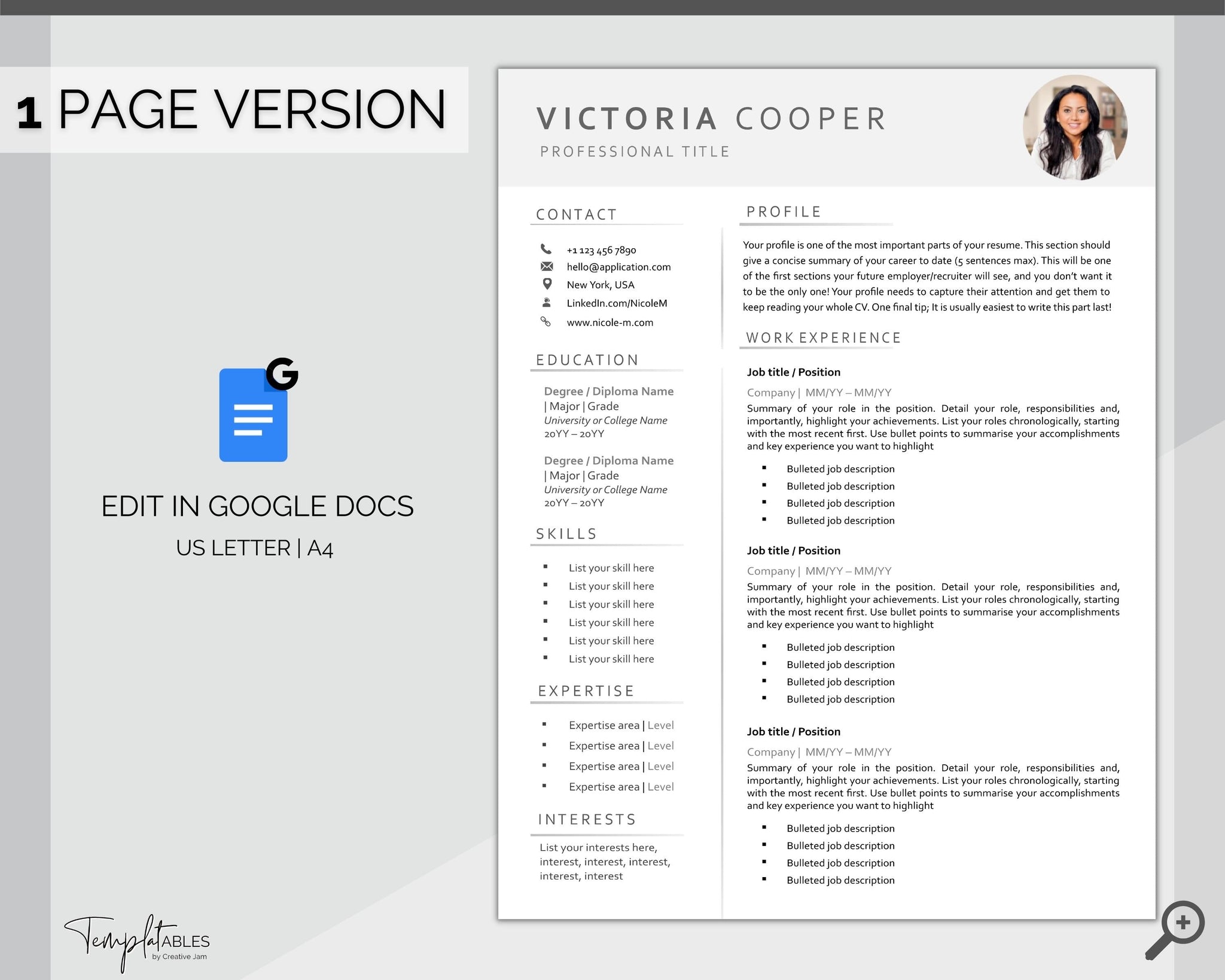 Resume Template for Google Docs - Professional CV Template | Style 6
