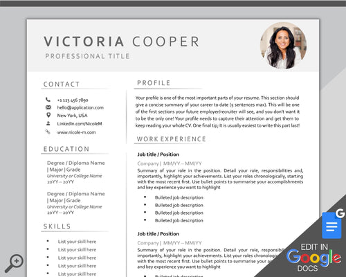GOOGLE DOCS Resume Template. CV template free. Creative Resume Template. Minimalist Executive. Resume Template Bundle. Curriculum Vitae | Style 6