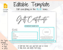 Load image into Gallery viewer, Gift Certificate Template. Editable Gift Voucher, Gift Card template, DIY Shop Voucher Template. DIY Coupons Last minute Gift. Google Slides | Style 18
