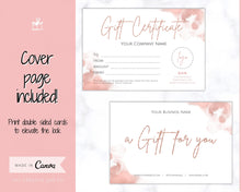 Load image into Gallery viewer, Gift Certificate Template. Editable ROSE GOLD Gift Voucher, Add Logo to Gift Card! DIY Shop Voucher Template. Last minute Coupons, Canva | Style 21
