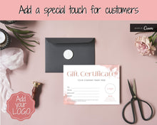 Load image into Gallery viewer, Gift Certificate Template. Editable ROSE GOLD Gift Voucher, Add Logo to Gift Card! DIY Shop Voucher Template. Last minute Coupons, Canva | Style 22
