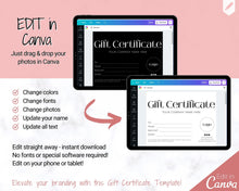 Load image into Gallery viewer, Gift Certificate Template. Editable ROSE GOLD Gift Voucher, Add Logo to Gift Card! DIY Shop Voucher Template. Last minute Coupons, Canva | Style 22
