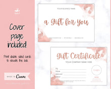 Load image into Gallery viewer, Gift Certificate Template. Editable ROSE GOLD Gift Voucher, Add Logo to Gift Card! DIY Shop Voucher Template. Last minute Coupons, Canva | Style 23
