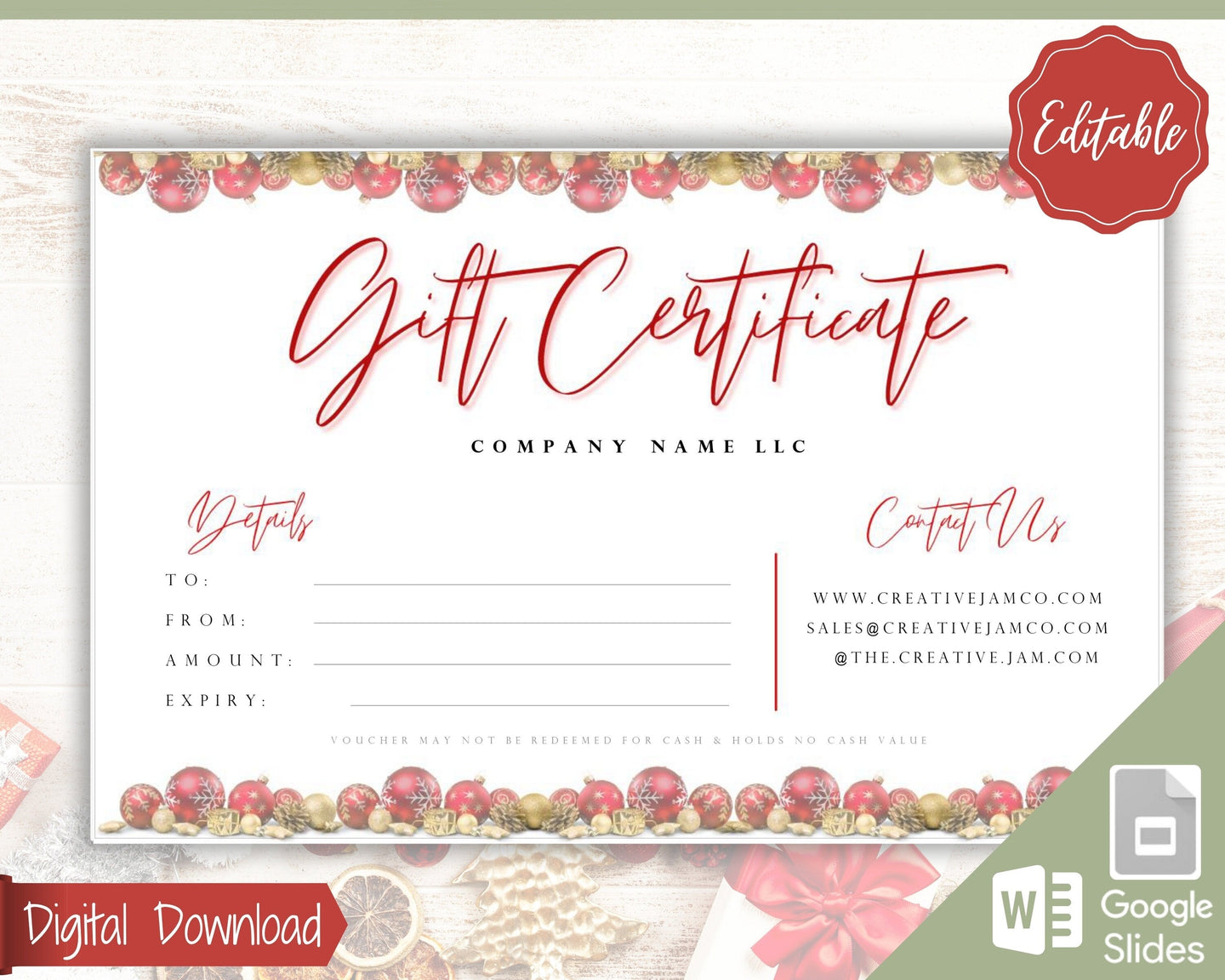 Gift Voucher CHRISTMAS Gift Certificate Template Editable Gift Card template DIY Shop Voucher Coupons Last minute Gift Google Slides Christmas Style christmas gift certificate template | customize your own gift vouchers