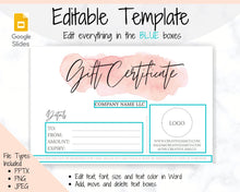 Load image into Gallery viewer, Gift Voucher, Gift Certificate Template. Editable Gift Card template, DIY Shop Voucher Template. DIY Coupons Last minute Gift. Google Slides | Style 2
