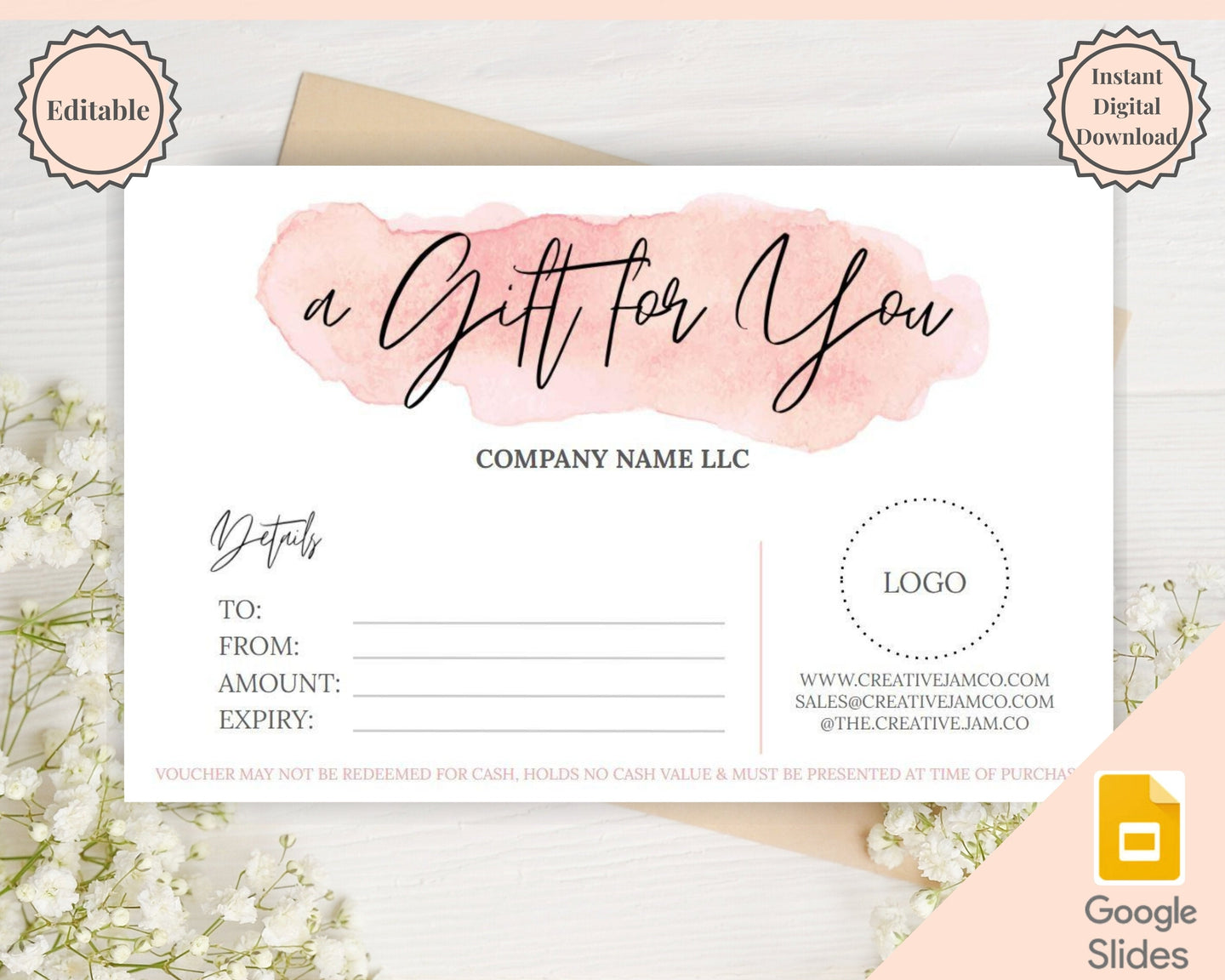 Gift Voucher, Gift Certificate Template. Editable Gift Card template, DIY Shop Voucher Template. DIY Coupons Last minute Gift. Google Slides | Style 3