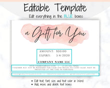 Load image into Gallery viewer, Gift Voucher, Gift Certificate Template. Editable Gift Card template, DIY Shop Voucher Template. DIY Coupons for last minute gift. Editable | Style 12
