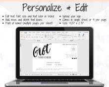 Load image into Gallery viewer, Gift Voucher, Gift Certificate Template. Editable Gift Card template, DIY Shop Voucher Template. DIY Coupons for last minute gift. Editable | Style 14
