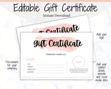 Load image into Gallery viewer, Gift Voucher, Gift Certificate Template. Editable Gift Card template, DIY Shop Voucher Template. DIY Coupons for last minute gift. Editable | Style 4

