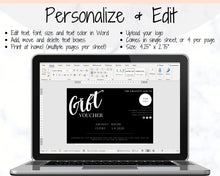Load image into Gallery viewer, Gift Voucher, Gift Certificate Template. Editable Gift Card template, DIY Shop Voucher Template. DIY Coupons for last minute gift. Editable | Style 7
