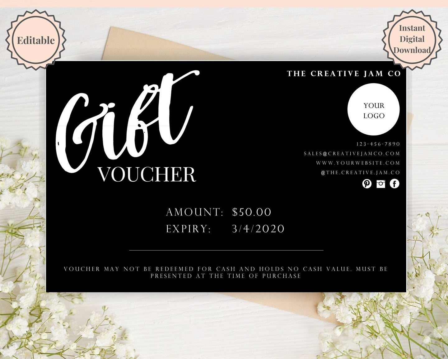 Gift Voucher, Gift Certificate Template. Editable Gift Card template, DIY Shop Voucher Template. DIY Coupons for last minute gift. Editable | Style 7