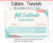 Load image into Gallery viewer, Gift Voucher, Gift Certificate Template. Editable Gift Card template, DIY Shop Voucher Template. Last minute gift Coupons. Organic Line Art | Style 1
