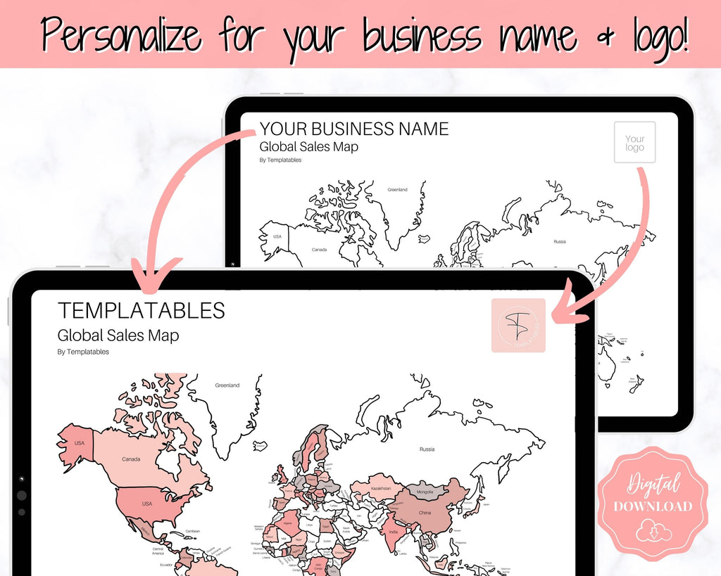 Global Sales Map, EDITABLE European Business Order Tracker, Color In