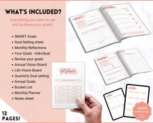 Load image into Gallery viewer, Goal Journal BUNDLE, 2022 Goals Planner, SMART Goal Setting Kit, New Year, Monthly Habits Reflections, Productivity, Vision Board Printables
