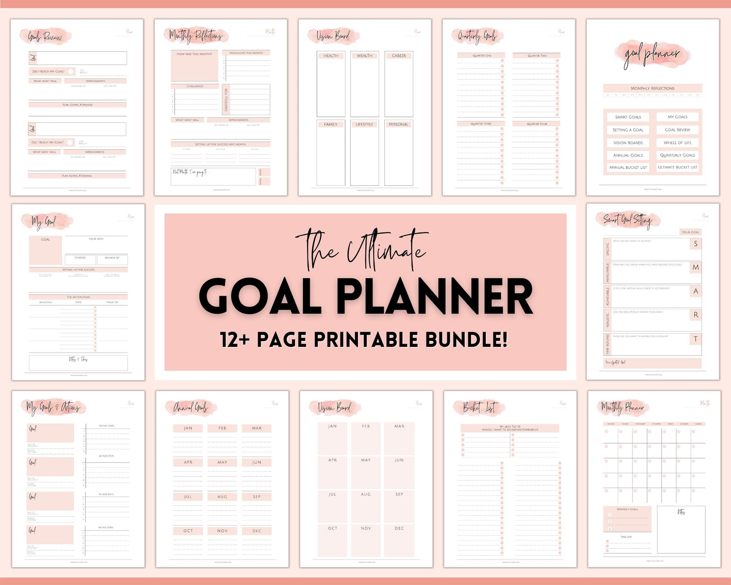 Goal Journal BUNDLE, 2022 Goals Planner, SMART Goal Setting Kit, New Year, Monthly Habits Reflections, Productivity, Vision Board Printables