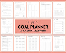 Load image into Gallery viewer, Goal Planner BUNDLE, 2022 Goals Tracker, SMART Goal Setting Kit, New Year, Monthly Habits Reflections, Productivity, Vision Board Printables
