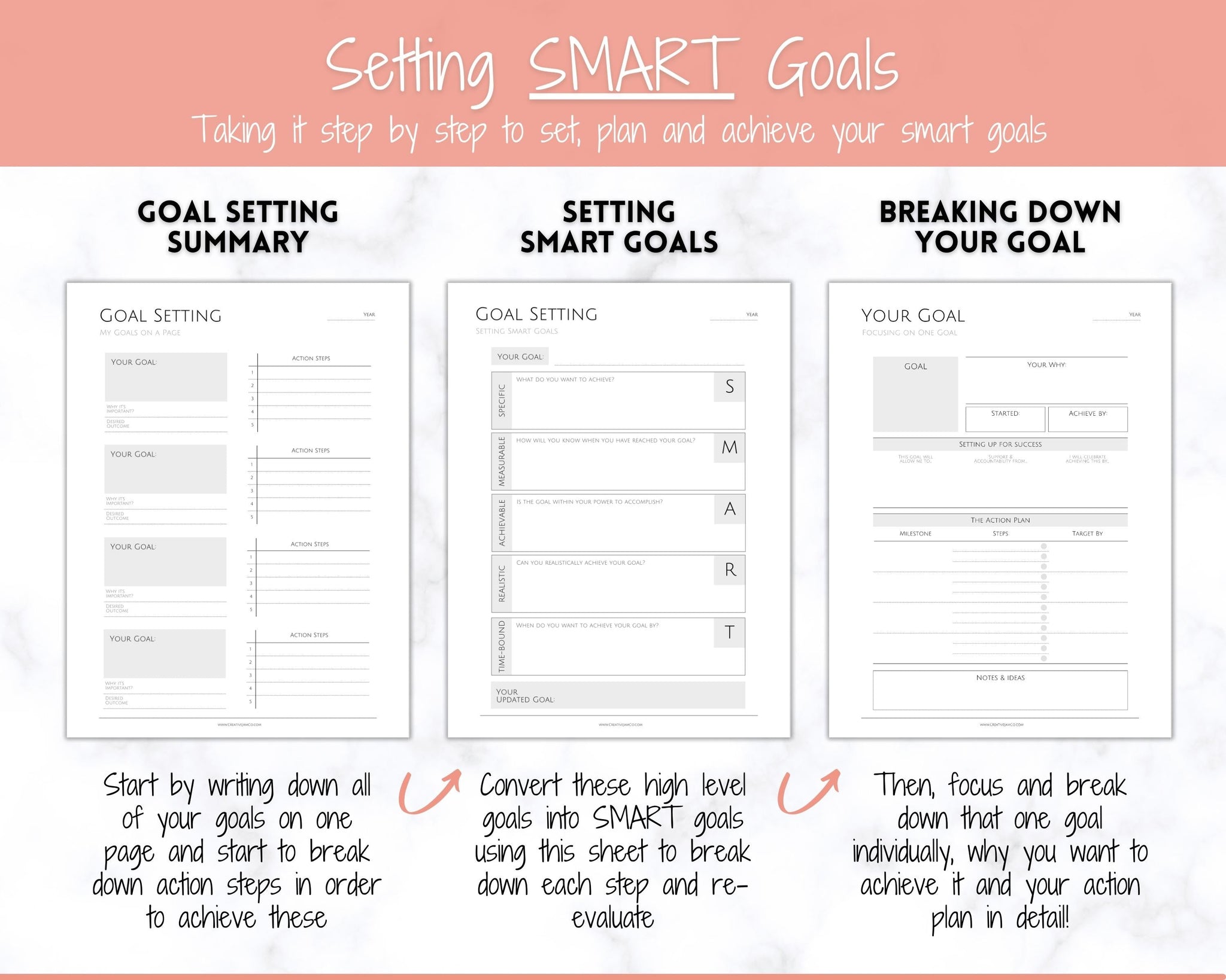 Goal Journal Printable BUNDLE  2023 Goals Planner, SMART Goal Setting