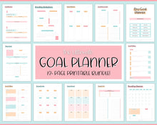 Load image into Gallery viewer, Goal Planner BUNDLE, 2022 Goals Tracker, SMART Goal Setting Kit, New Year, Monthly Habits Reflections, Productivity, Vision Board Printables | Colorful Sky
