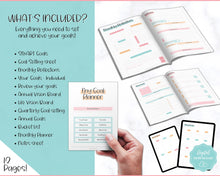 Load image into Gallery viewer, Goal Planner BUNDLE, 2022 Goals Tracker, SMART Goal Setting Kit, New Year, Monthly Habits Reflections, Productivity, Vision Board Printables | Colorful Sky
