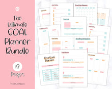 Load image into Gallery viewer, Goal Planner BUNDLE, 2022 Goals Tracker, SMART Goal Setting Kit, New Year, Monthly Habits Reflections, Productivity, Vision Board Printables | Colorful Sky
