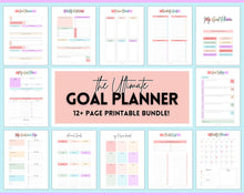 Load image into Gallery viewer, Goal Planner BUNDLE, 2022 Goals Tracker, SMART Goal Setting Kit, New Year, Monthly Habits Reflections, Productivity, Vision Board Printables | Pastel Rainbow
