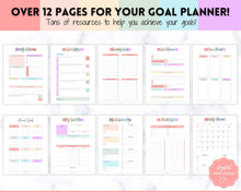 Load image into Gallery viewer, Goal Planner BUNDLE, 2022 Goals Tracker, SMART Goal Setting Kit, New Year, Monthly Habits Reflections, Productivity, Vision Board Printables | Pastel Rainbow
