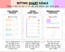 Load image into Gallery viewer, Goal Planner BUNDLE, 2022 Goals Tracker, SMART Goal Setting Kit, New Year, Monthly Habits Reflections, Productivity, Vision Board Printables | Pastel Rainbow
