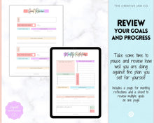 Load image into Gallery viewer, Goal Planner BUNDLE, 2022 Goals Tracker, SMART Goal Setting Kit, New Year, Monthly Habits Reflections, Productivity, Vision Board Printables | Pastel Rainbow
