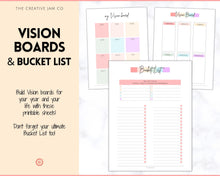 Load image into Gallery viewer, Goal Planner BUNDLE, 2022 Goals Tracker, SMART Goal Setting Kit, New Year, Monthly Habits Reflections, Productivity, Vision Board Printables | Pastel Rainbow
