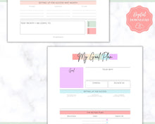 Load image into Gallery viewer, Goal Planner BUNDLE, 2022 Goals Tracker, SMART Goal Setting Kit, New Year, Monthly Habits Reflections, Productivity, Vision Board Printables | Pastel Rainbow
