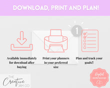 Load image into Gallery viewer, Goal Planner BUNDLE, 2022 Goals Tracker, SMART Goal Setting Kit, New Year, Monthly Habits Reflections, Productivity, Vision Board Printables | Pastel Rainbow

