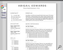 Load image into Gallery viewer, Google Docs RESUME TEMPLATE. CV template free. Professional Resume Template. Minimalist Executive. Resume Template Bundle. Curriculum Vitae | Style 1
