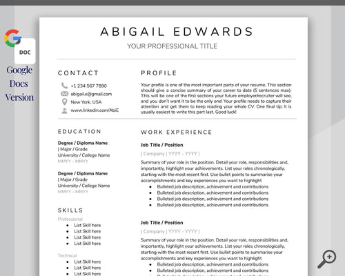 Google Docs RESUME TEMPLATE. CV template free. Professional Resume Template. Minimalist Executive. Resume Template Bundle. Curriculum Vitae | Style 1