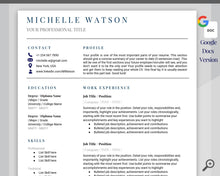 Load image into Gallery viewer, Google Docs RESUME TEMPLATE. CV template free. Professional Resume Template. Minimalist Executive. Resume Template Bundle. Curriculum Vitae | Style 2
