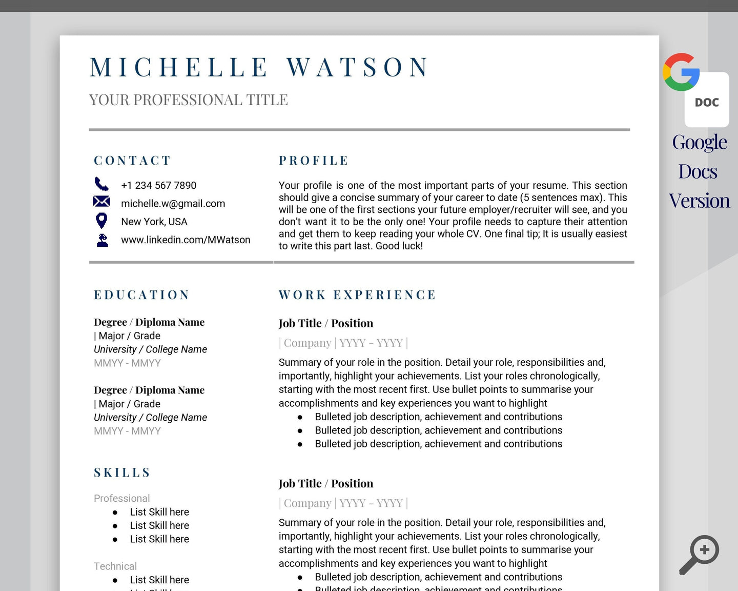 Google Docs RESUME TEMPLATE. CV template free. Professional Resume Template. Minimalist Executive. Resume Template Bundle. Curriculum Vitae | Style 2