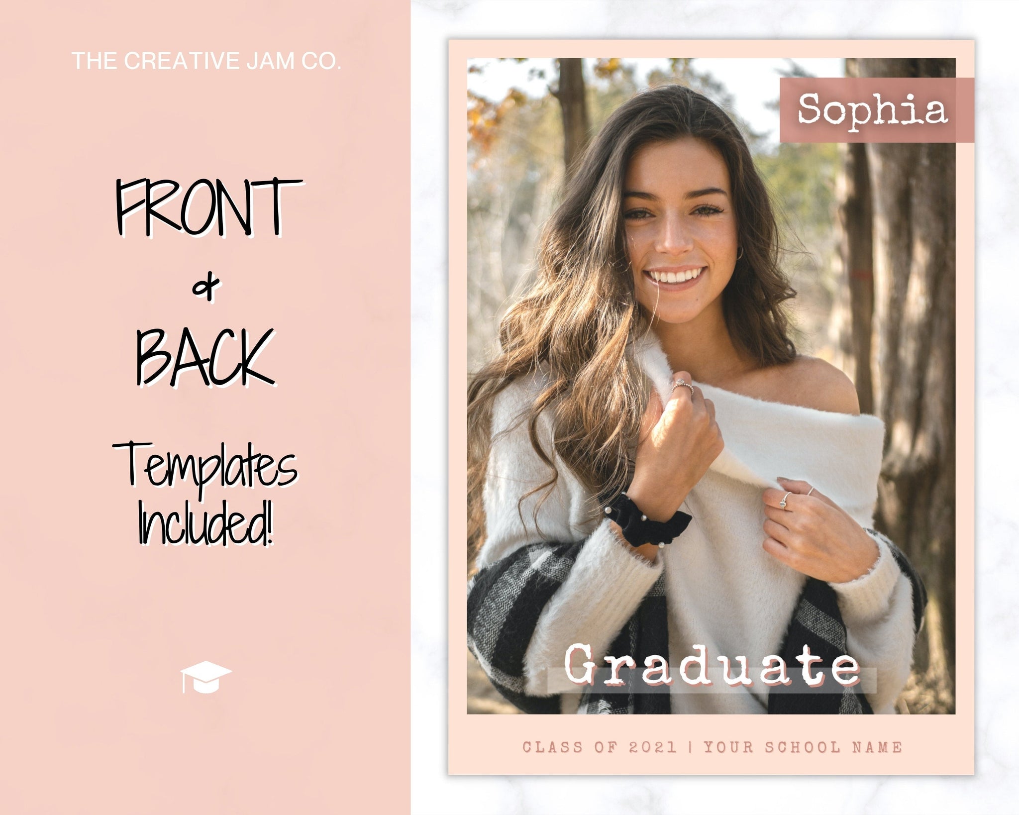 back of grad card Graduation Announcement Card Template for Senior & High School Grads |  Class of 2023 Invitation, Yearbook, Photo Card Tribute, Canva