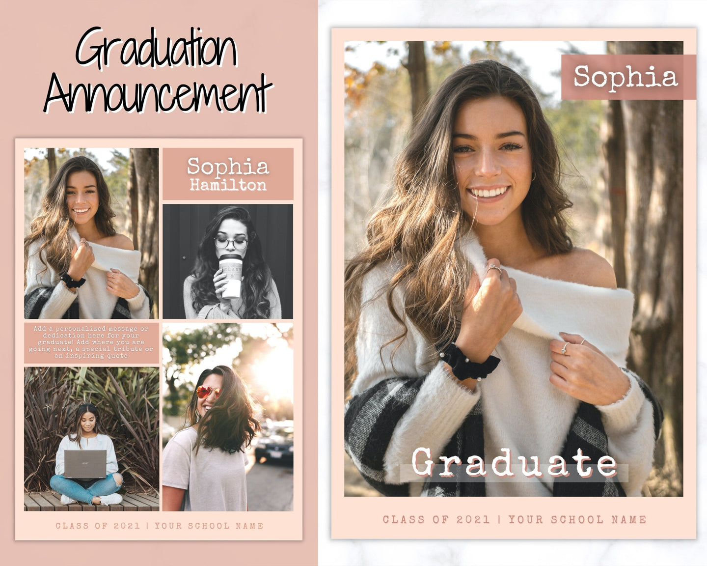 Graduation Announcement Card Template, Senior & High School Grad Announcement, Class of 2021 Invitation, Yearbook, Photo Card Tribute, Canva | Style 3