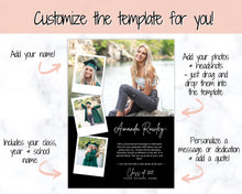 Load image into Gallery viewer, Graduation Announcement Card Template, Senior &amp; High School Grad Announcement, Class of 2021 Invitation, Yearbook, Photo Card Tribute, Canva | Style 4
