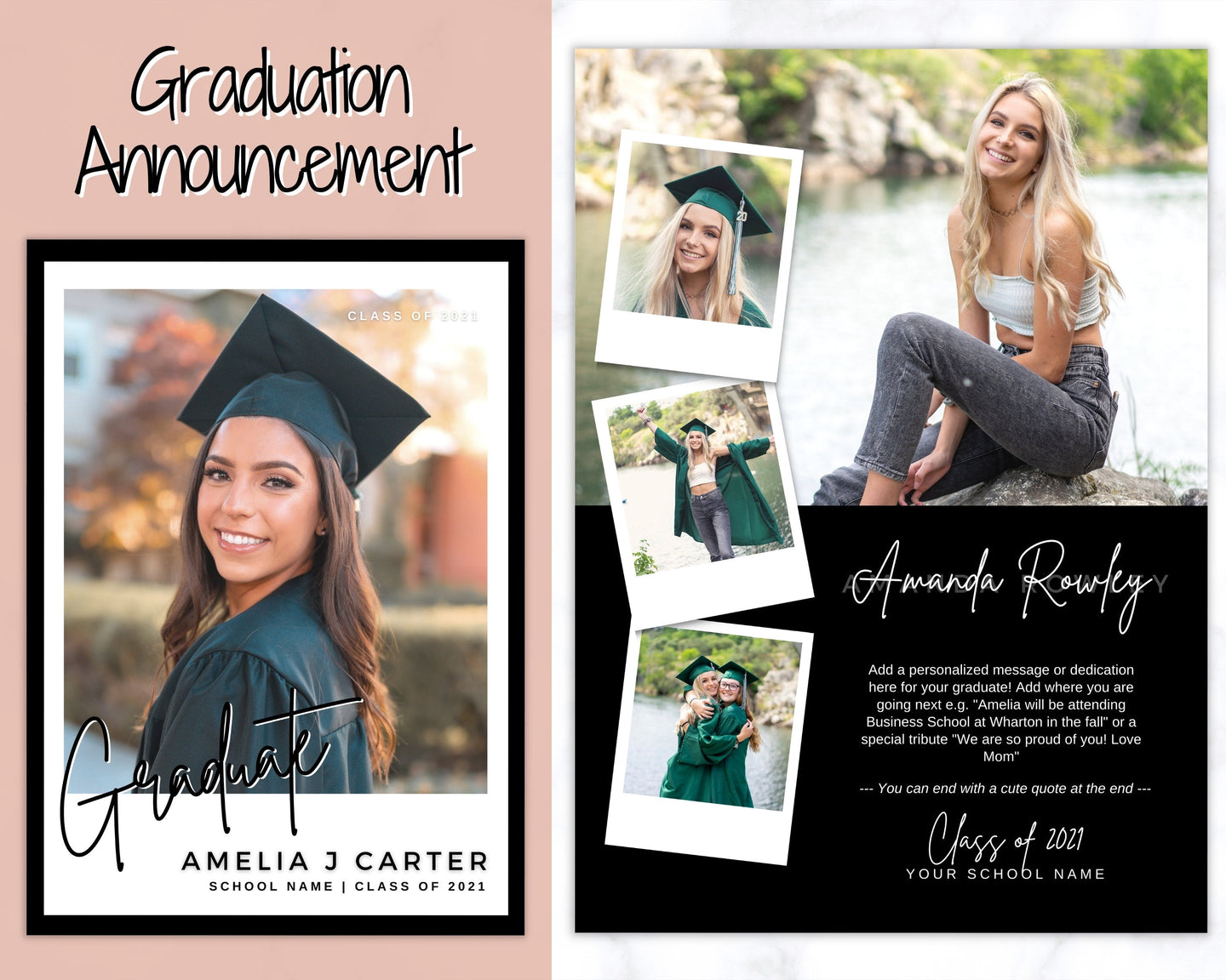 Graduation Announcement Card Template, Senior & High School Grad Announcement, Class of 2021 Invitation, Yearbook, Photo Card Tribute, Canva | Style 4