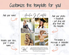 Load image into Gallery viewer, Graduation Announcement Card Template, Senior &amp; High School Grad Announcement, Class of 2021 Invitation, Yearbook, Photo Card Tribute, Canva | Style 5
