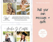 Load image into Gallery viewer, Graduation Announcement Card Template, Senior &amp; High School Grad Announcement, Class of 2021 Invitation, Yearbook, Photo Card Tribute, Canva | Style 5
