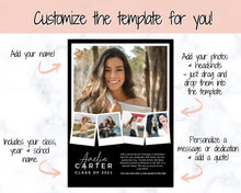 Load image into Gallery viewer, Graduation Announcement Card Template, Senior &amp; High School Grad Announcement, Class of 2021 Invitation, Yearbook, Photo Card Tribute, Canva | Style 7
