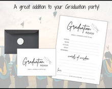 Load image into Gallery viewer, Graduation Party Card, EDITABLE Advice &amp; Wishes, Advice Poster Template, Graduate Words of Wisdom, College, High School Grad, Class of 2022, SHEET
